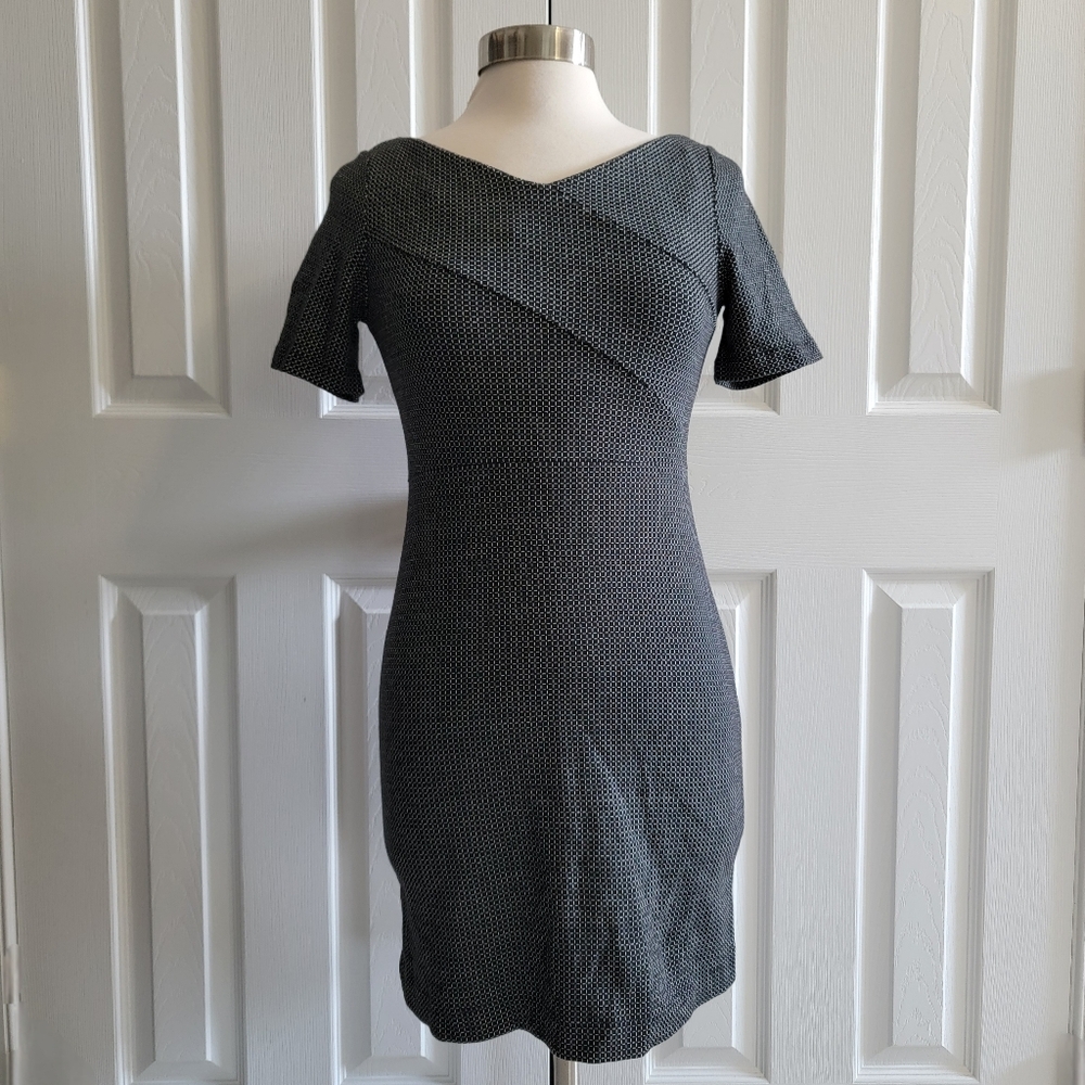 Banana Republic Check Knit Sheath Dress Black White Petite 2P